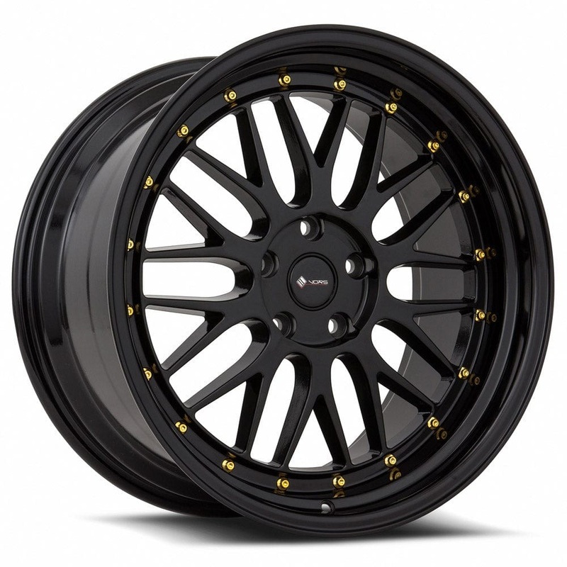 VORS VR8 20″ 5×115 All Black Gold Rivet