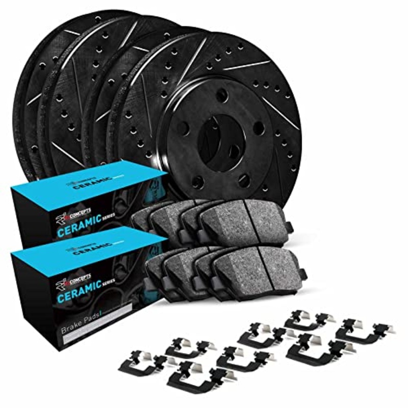 R1 Concepts Front Rear Brakes and Rotors Kit |Front Rear Brake Pads| Brake Rotors and Pads| Ceramic Brake Pads and Rotors |Hardware Kit|fits 2014-2020 Lexus IS200t, IS300, IS350