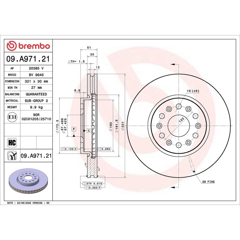 PRIME UV Coated Front Disc Brake Rotor – 09.A971.21