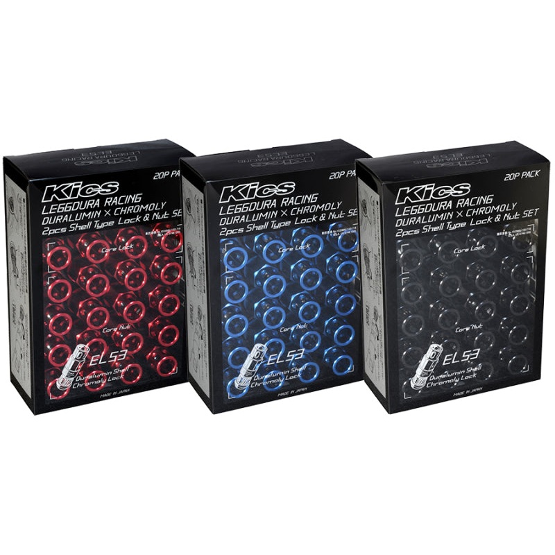 Project Kics Leggdura Racing 53mm EL53 Shell Type Lug Nut 16 Pcs + 4 Locks 12X1.50 Red | WEL5311R