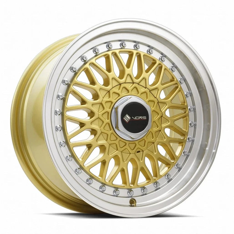 VORS VR3 16″ 4×100/4×114.3 Gold Machine Lip Chrome Rivet