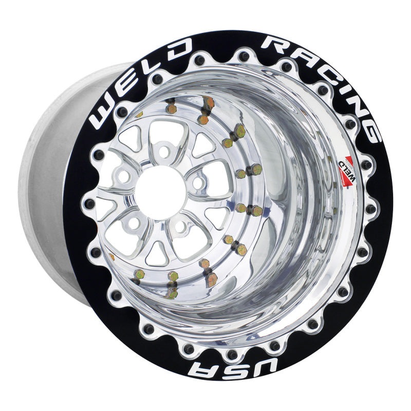 Weld V-Series 15×12 / 5×4.75 BP / 6in. BS Polished Wheel – Black Double Beadlock MT