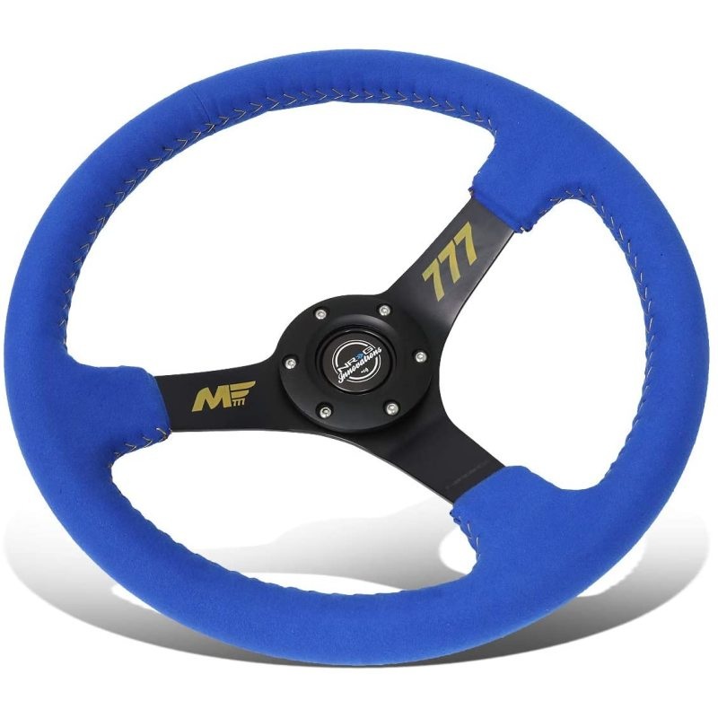 NRG Reinforced Steering Wheel (350mm / 3in. Deep) Blue Alcantara w/ Yellow Baseball stitching