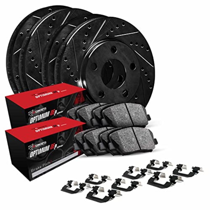 R1 Concepts Front Rear Brakes and Rotors Kit |Front Rear Brake Pads| Brake Rotors and Pads| Optimum OEp Brake Pads and Rotors| Hardware Kit|fits 2007-2015 Acura MDX, ZDX; Honda Pilot
