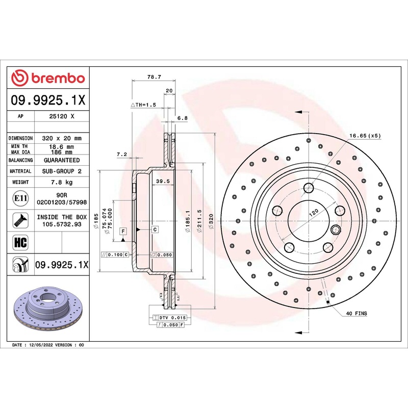 XTRA Drilled Rear Disc Brake Rotor – 09.9925.1X