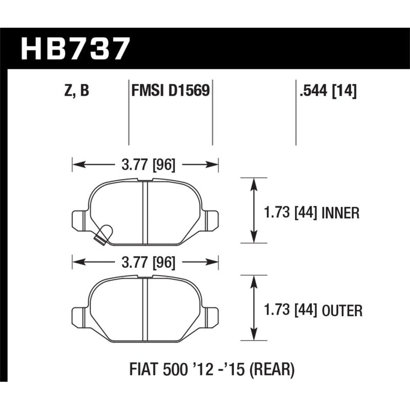 Hawk 12-15 Fiat 500 Abarth Rear HPS 5.0 Brake Pads