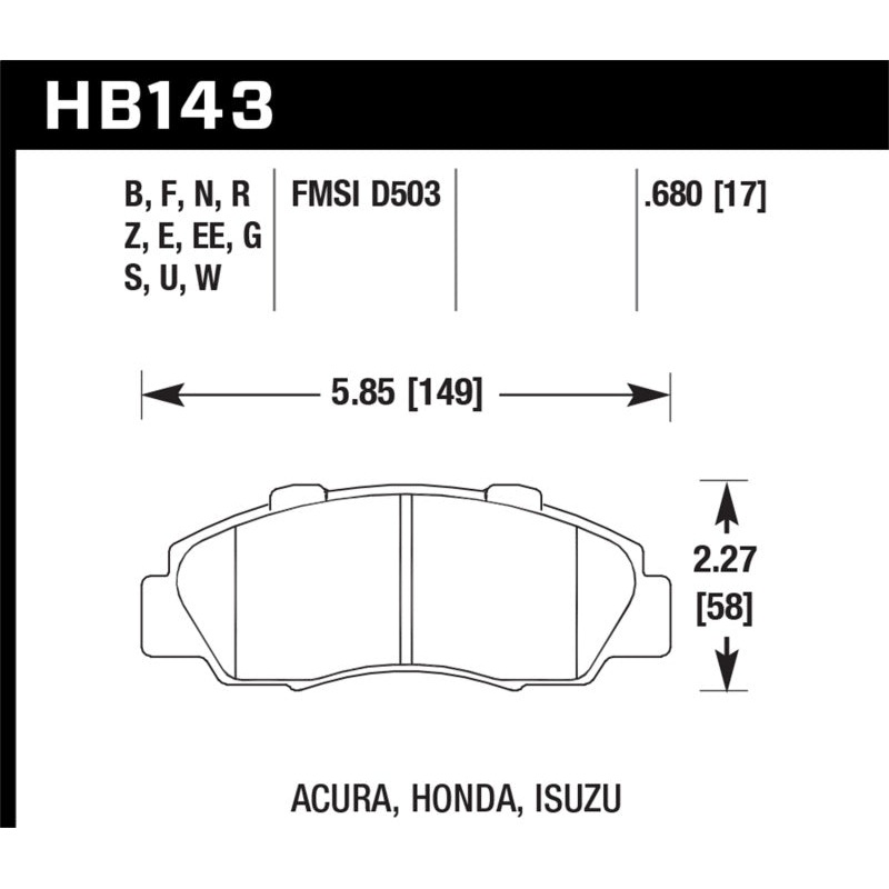Hawk 97-01 Honda Prelude Blue 9012 Street Front Brake Pads