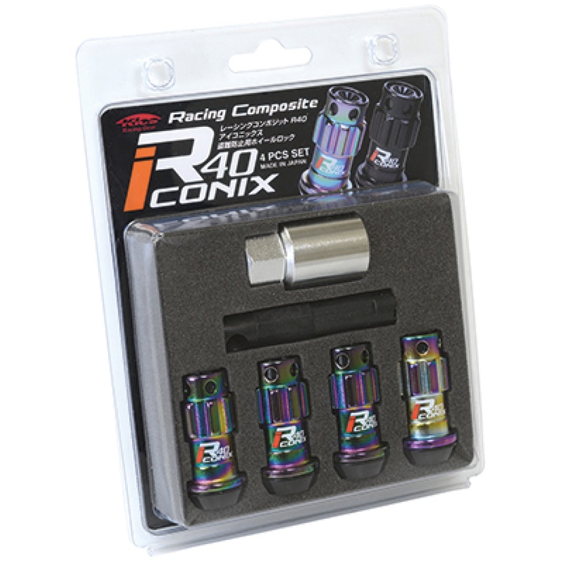 Project Kics 12X1.25 R40 Iconix Neochrome Lug Nut Lock Set – 4 | WYIF43NK