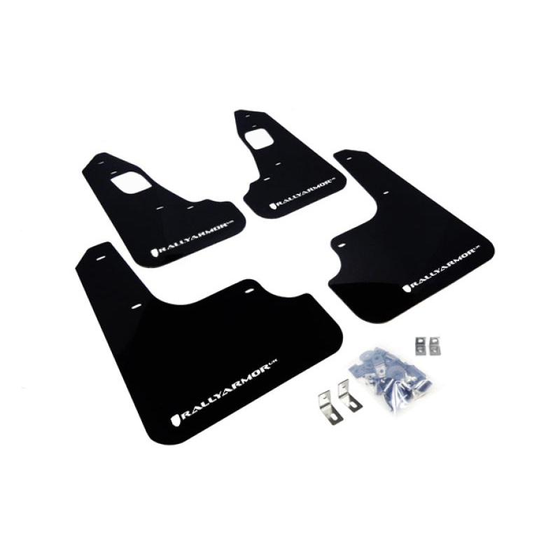 Rally Armor UR Black Mud Flap w/ White Logo Mitsubishi EVO X 2008-2017 | MF10-UR-BLK/WH