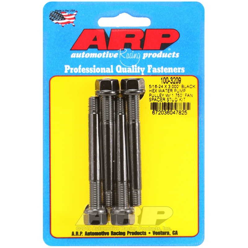 ARP 5/16-24 X 3.000 Black Hex Water Pump Pulley w/ 1.750in Fan Spacer Stud Kit