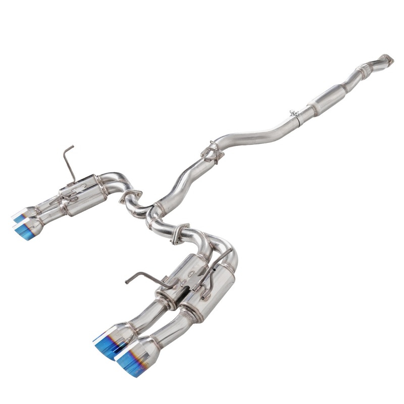Spec-D [15-21 WRX/STI] 4″ Quad Tip Stainless Steel Catback Exhaust System w/ Burnt Tip | MFCAT3-WRX15QT-SD
