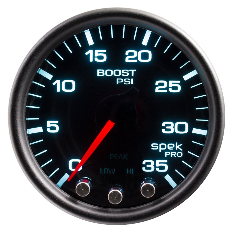 Autometer Spek-Pro Gauge Boost 2 1/16in 35psi Stepper Motor W/Peak & Warn Blacksmoke / Black Universal | P30352