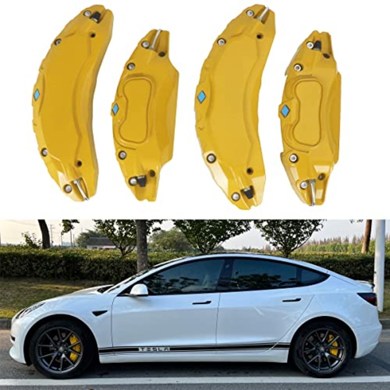 YOSAYUSA Car Caliper Covers for Tesla Model 3, 18″(235/45) 19″(235/40) Wheel Hub Car Brake Calliper Protector, for 2017-2023 Model 3, Set of 4 Car Callipers Cover Model 3 Accessories Yellow