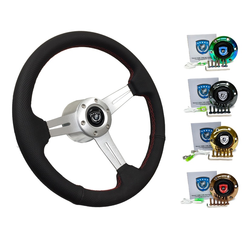 1993-06 Nissan Altima Steering Wheel Kit | Perforated Leather | ST3587BLK-RED