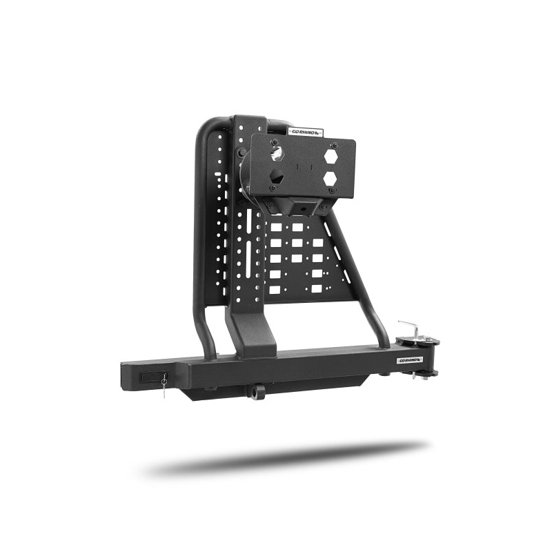 Go Rhino Swing-A-Way Hitch Mounted Tire Carrier (Lic. Plate Lights Not Included) – Textured Black