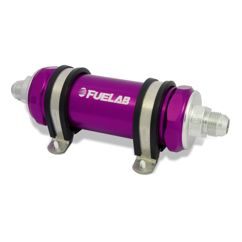 Fuelab 828 In-Line Fuel Filter Long -6AN In/-10AN Out 40 Micron Stainless – Purple