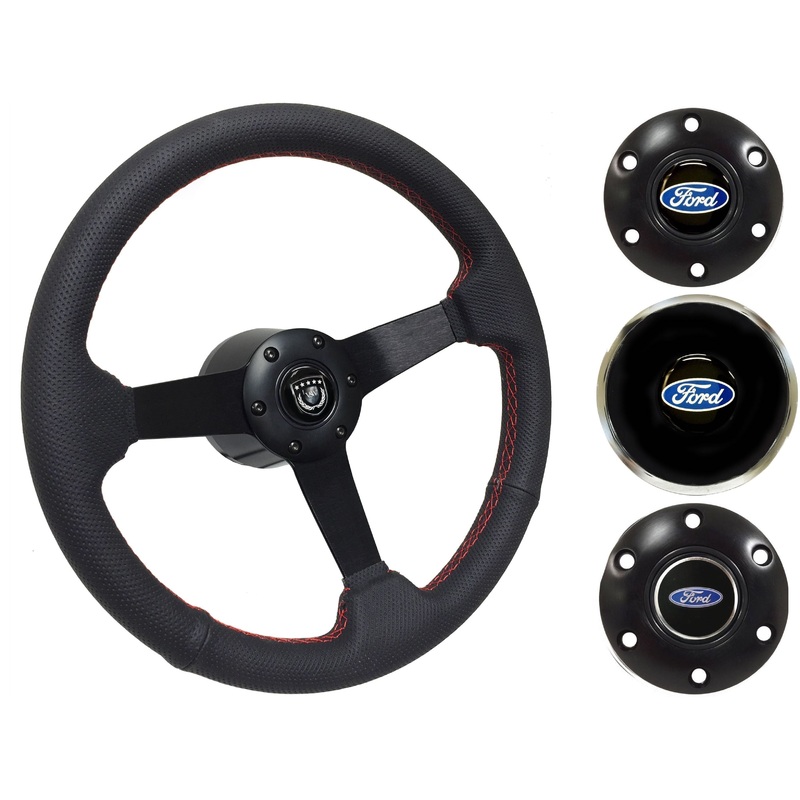 1965-69 Ford Ranchero Steering Wheel Kit | Perforated Black Leather | ST3602RED