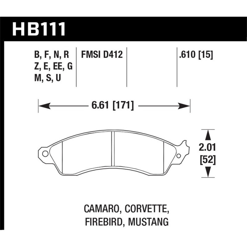 Hawk 94-04 Mustang Cobra / 88-96 Corvette / 88-92 Camaro w/HD Brakes Front Black Race Brake Pads