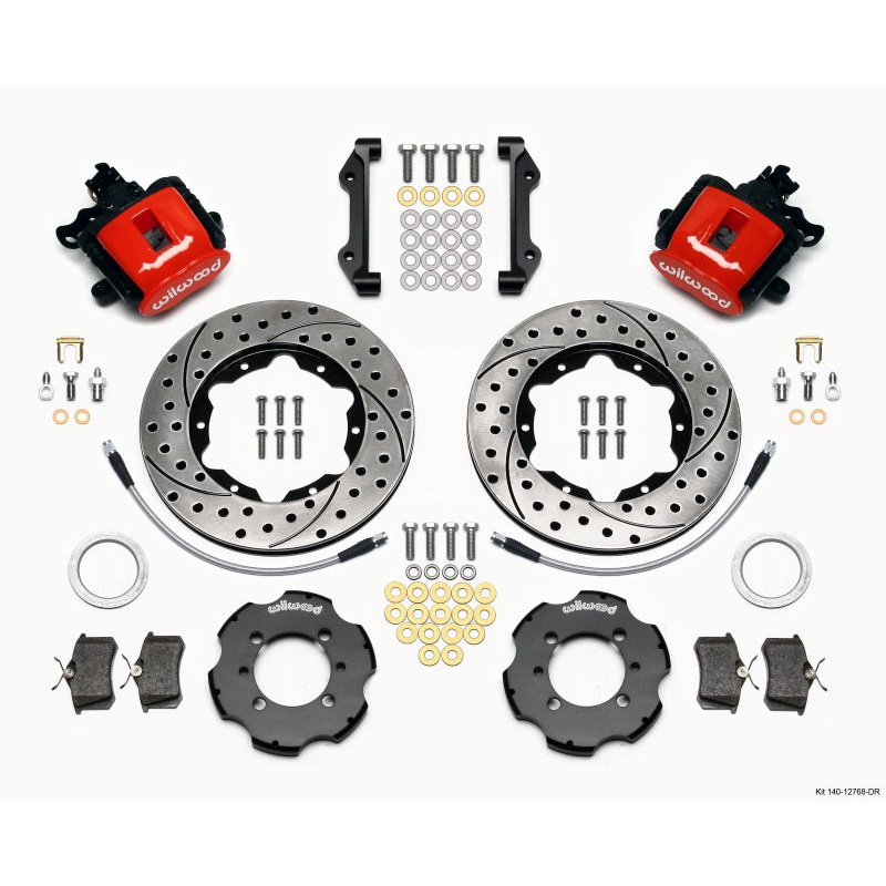 Wilwood Combination Parking Brake Rear Kit 11.00in Drilled Red 2012 Fiat 500 w/ Lines