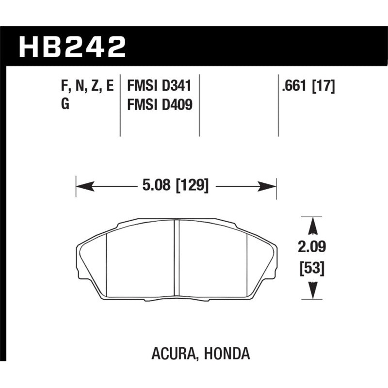 Hawk 92-93 Honda Civic EX 1.6L / Acura Integra GS/LS/RS 1.8L HPS 5.0 Street Brake Pads – Front