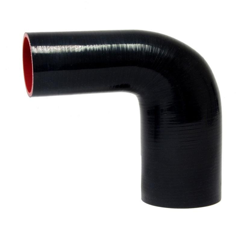 HPS 3-1/2″ – 4″ ID Silicone 90 Degree Reducer Hose | Universal (HTSER90-350-400-BLK)