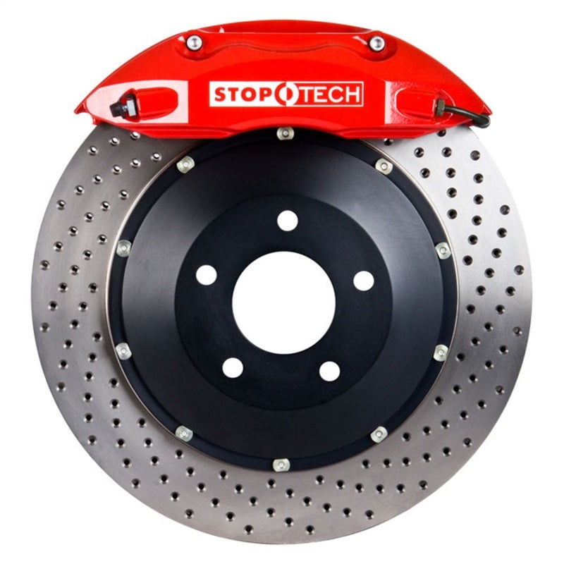 StopTech 02-06 Mini Cooper/Cooper S (No JCW) Front BBK w/Red ST-40 Calipers Drilled 328x28mm Rotors