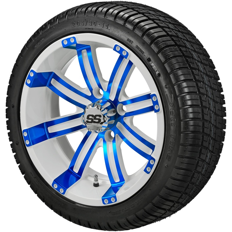 LSI 14″ Casino White & Blue Wheel and Low Profile Tire Combo