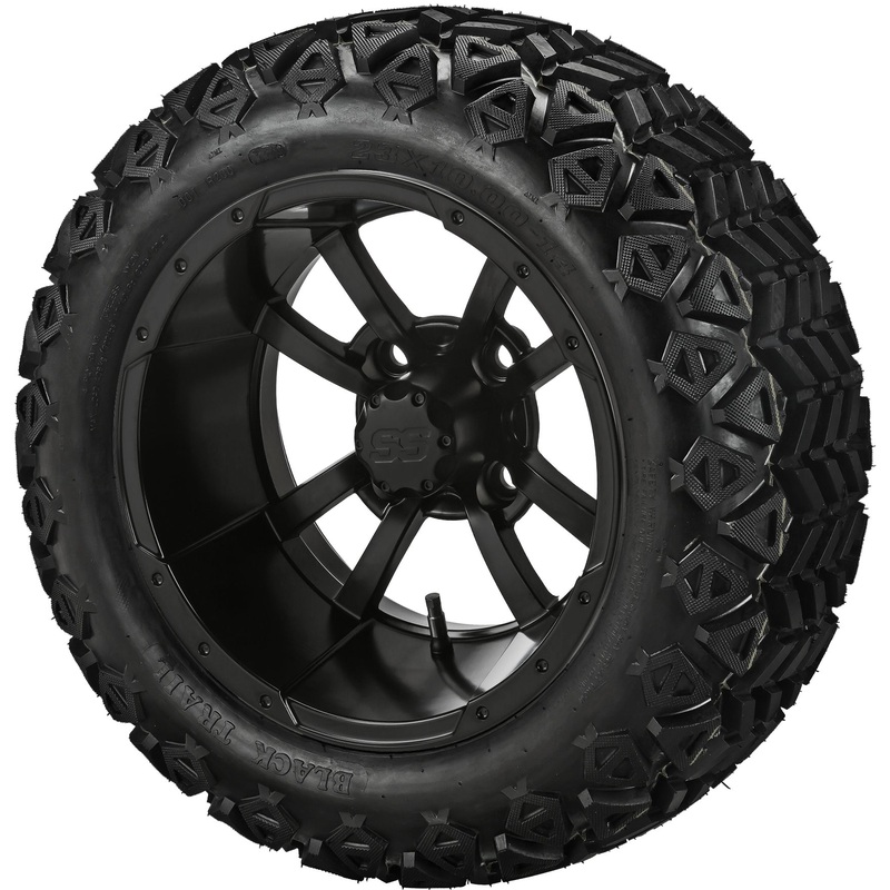 15″ Maltese Cross Matte Black on 23×10.00-15 Black Trail Tires