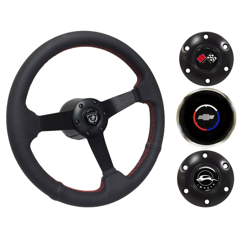 1955-68 Impala Steering Wheel Kit | Perforated Black Leather | ST3602RED