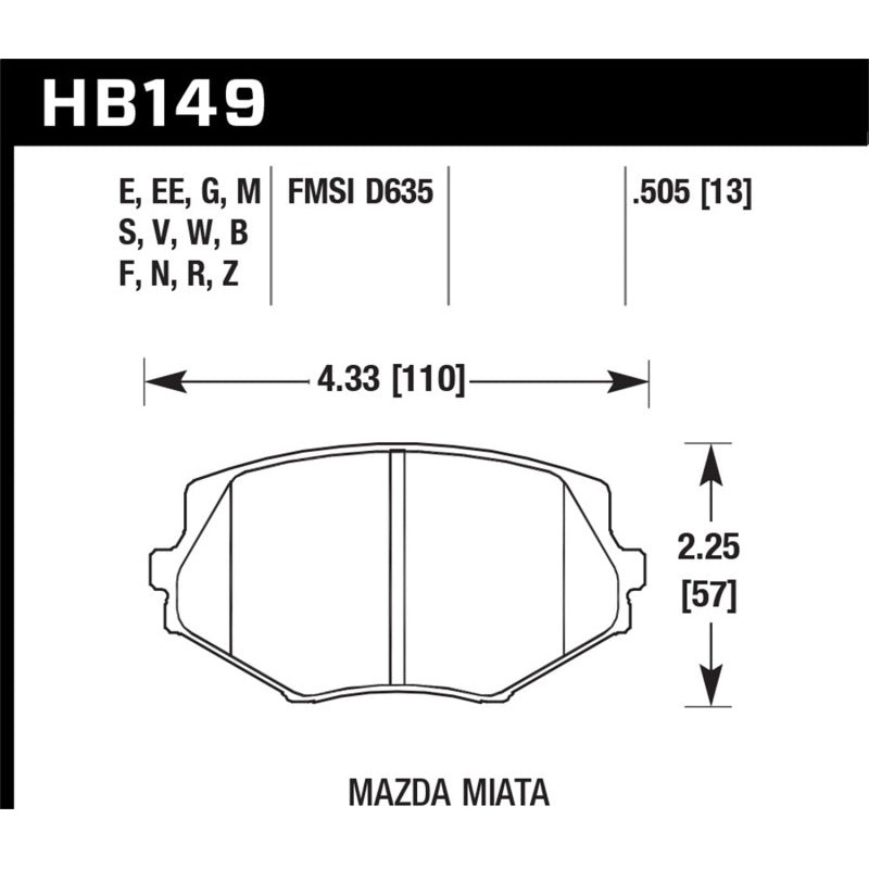 Hawk 94-05 Miata / 01-05 Normal Suspension Performance Ceramic  Street Front Brake Pads (D635)