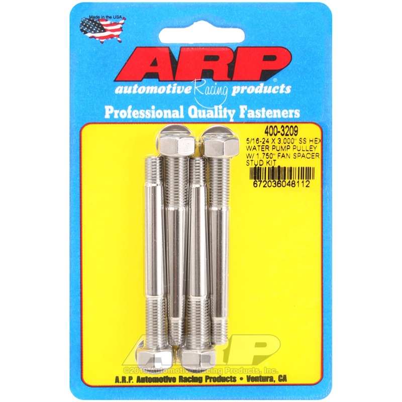 ARP 5/16-24 X 3.000 SS Hex Water Pump Pulley w/ 1.750in Fan Spacer Stud Kit