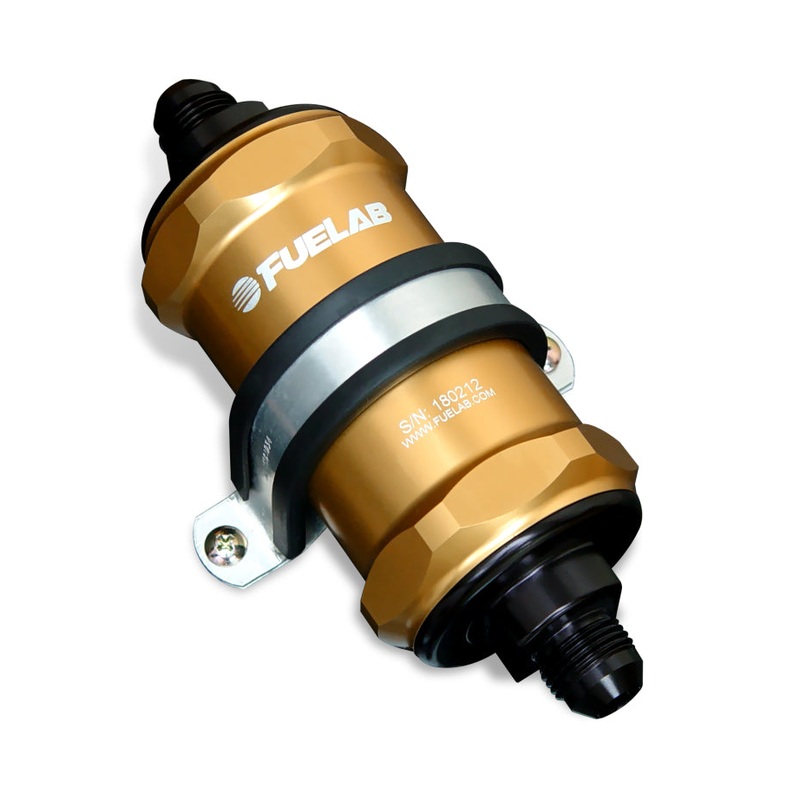 Fuelab 818 In-Line Fuel Filter Standard -12AN In/Out 6 Micron Fiberglass – Gold
