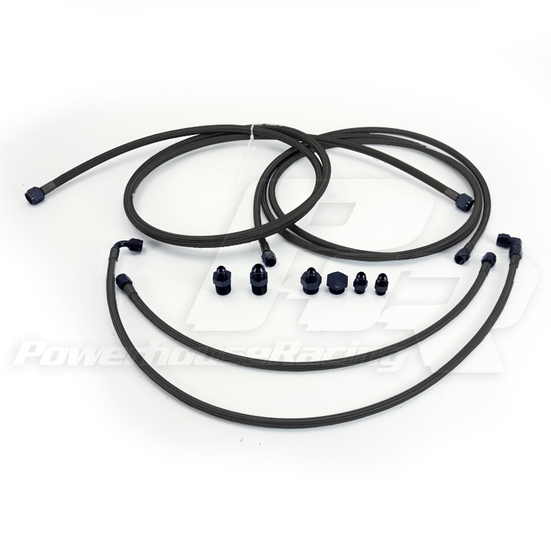 PHR E85 Fuel Line Kit for 1993-1998 MKIV SupraSingle -10 feed-8 returnBlack coated stainless braided Teflon lineFor PHR fuel pump hangerFor aftermarket intake manifoldFor flex fuel sensor in return line