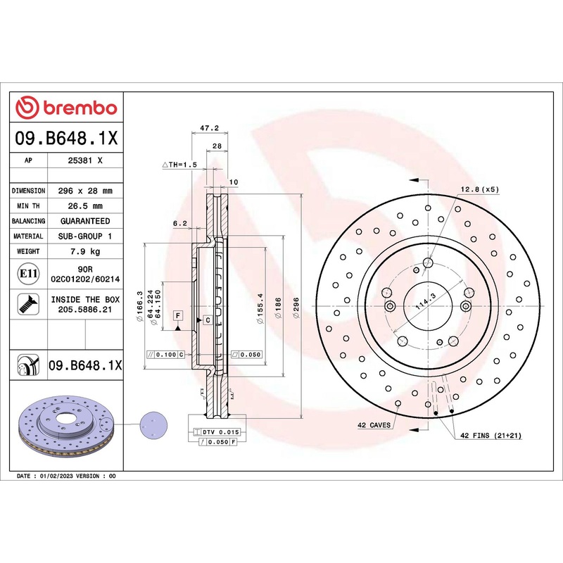 XTRA Drilled Front Disc Brake Rotor – 09.B648.1X