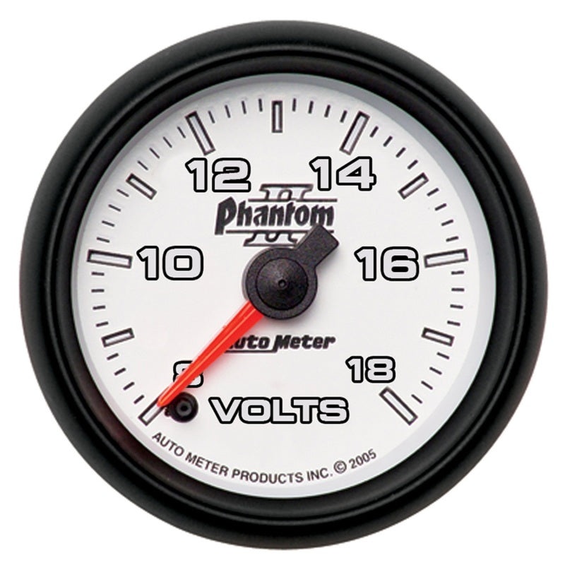Autometer Phantom II 52.4mm Full Sweep Electronic 8-18 Volts Voltmeter Gauge Universal | 7591