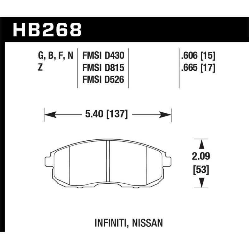 Hawk 03-04 G35/03-05 G35X/ 02-05 350z w/o Brembo HP+ Street Front Brake Pads