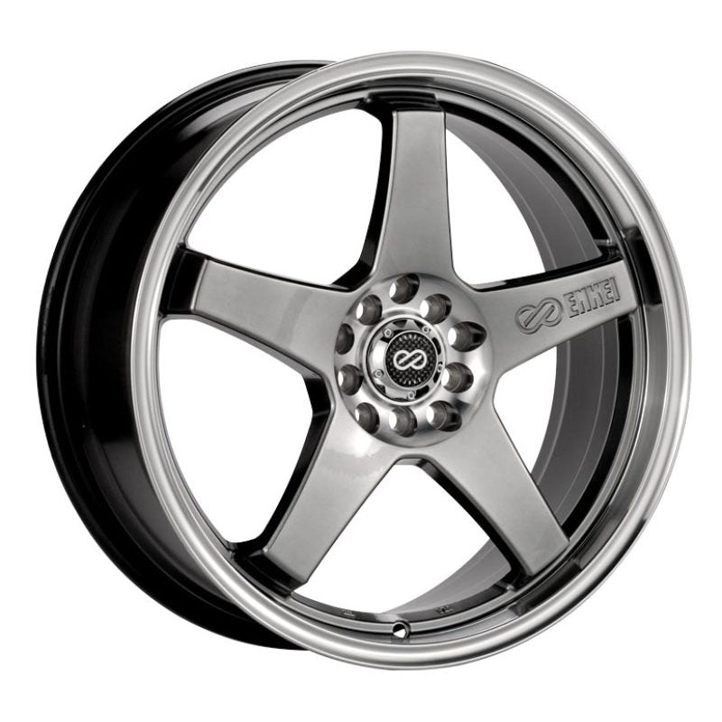 17×7 Enkei EV5, 5×100/114.3 45mm Offset 72.6 Bolt Diameter Hyper Black w/ Machined Lip Wheel