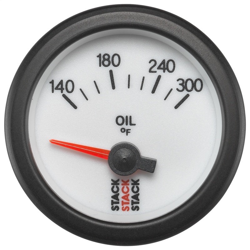 Autometer Stack 52mm 140-300 Deg F 1/8in NPTF Electric Oil Temp Gauge – White