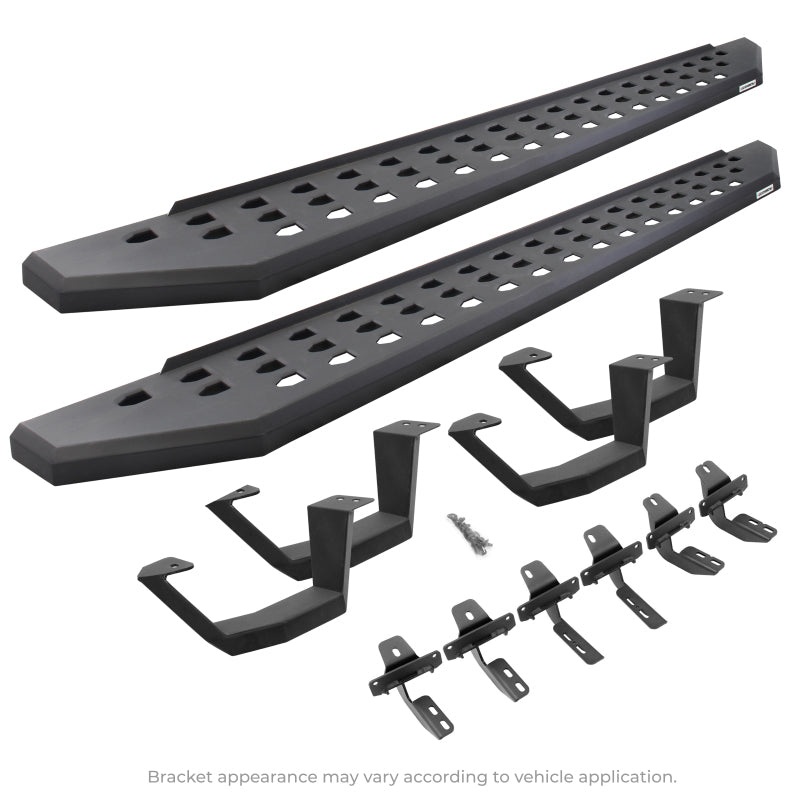 Go Rhino 2022 Toyota Tundra Crew Max Kit w/RB20 Running Board + Brkts + 4 RB20 Drop Steps – Tex. Blk