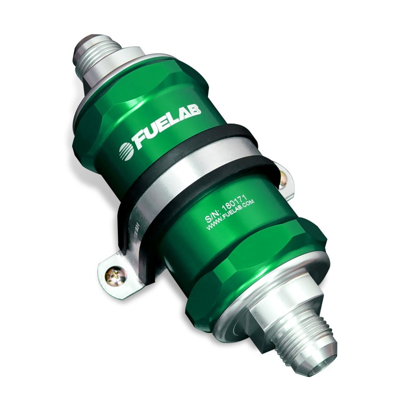 Fuelab 818 In-Line Fuel Filter Standard -6AN In/-12AN Out 100 Micron Stainless – Green