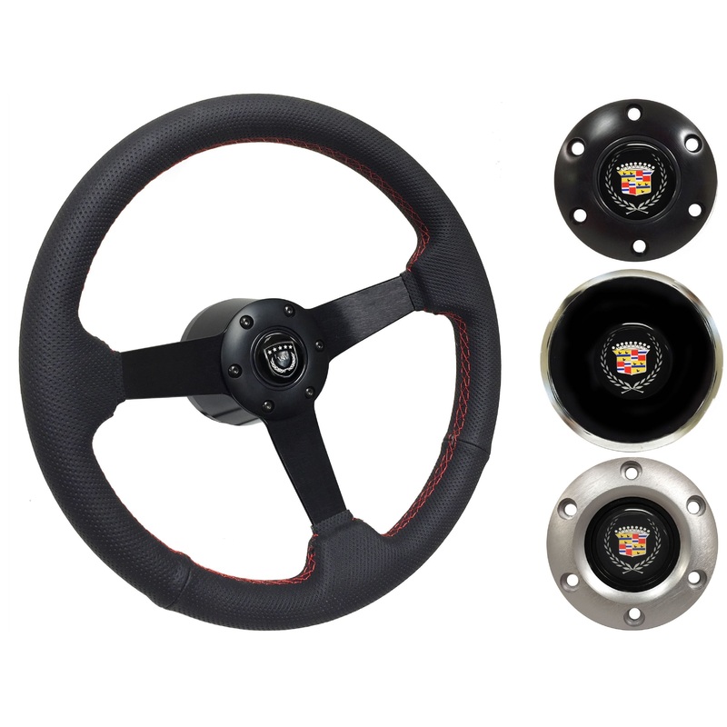 1969-89 Cadillac Telescopic Steering Wheel Kit | Perforated Black Leather | ST3602RED