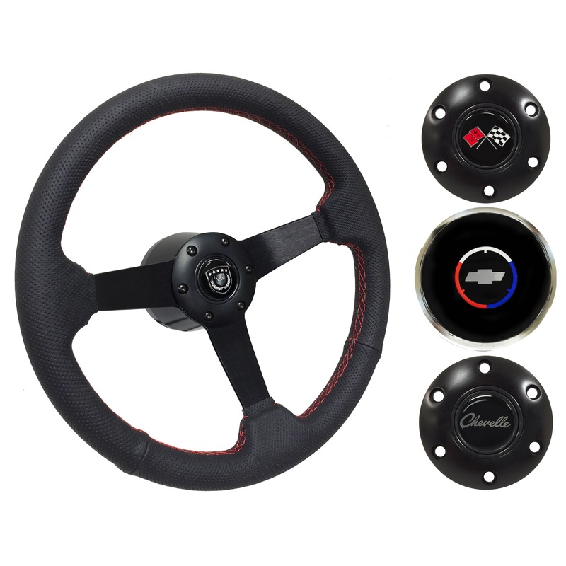1967-68 Chevelle Steering Wheel Kit | Perforated Black Leather | ST3602RED