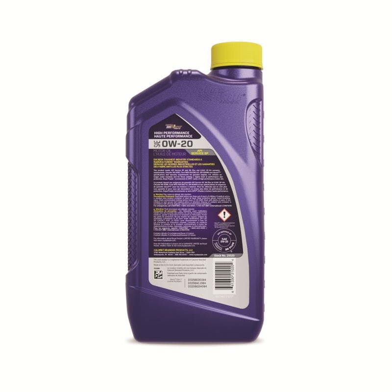 Royal Purple Synthetic High Performance 0W-20 Motor Oil (Canada) – 1 Quart