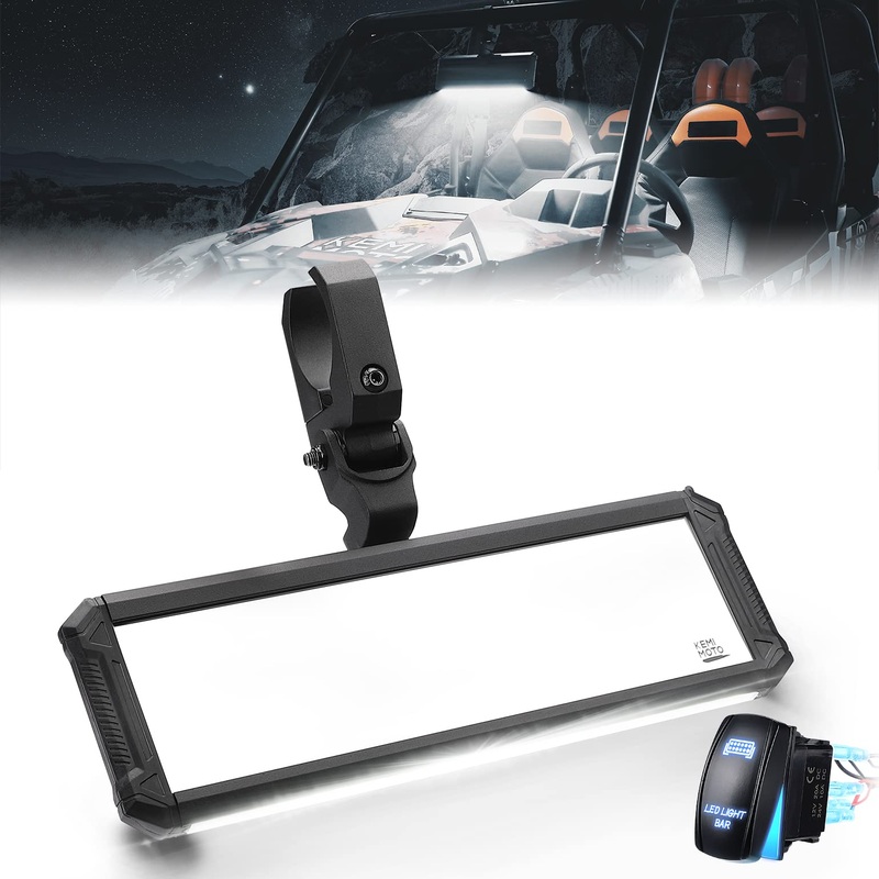 UTV Rear View Center Mirror Interior Light Fit 1.6″-2″ Mount by Kemimoto