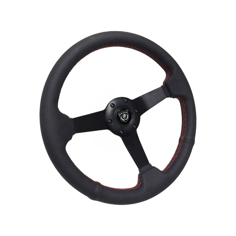 VSW S6 Sport Steering Wheel | Perforated Leather Black w/ Red Stitch | ST3602RED