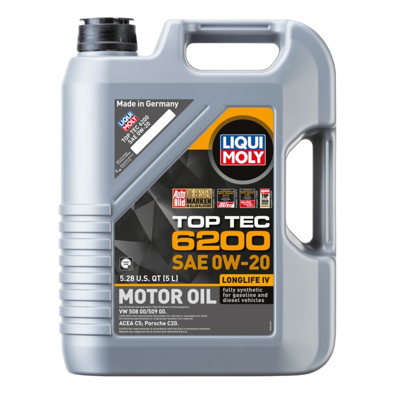 LIQUI MOLY 5L Top Tec 6200 Motor Oil 0W20 – Case of 4