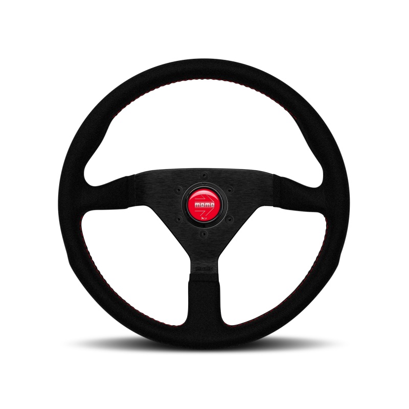 Momo Montecarlo Alcantara Steering Wheel 350 mm – Black/Red Stitch/Black Spokes